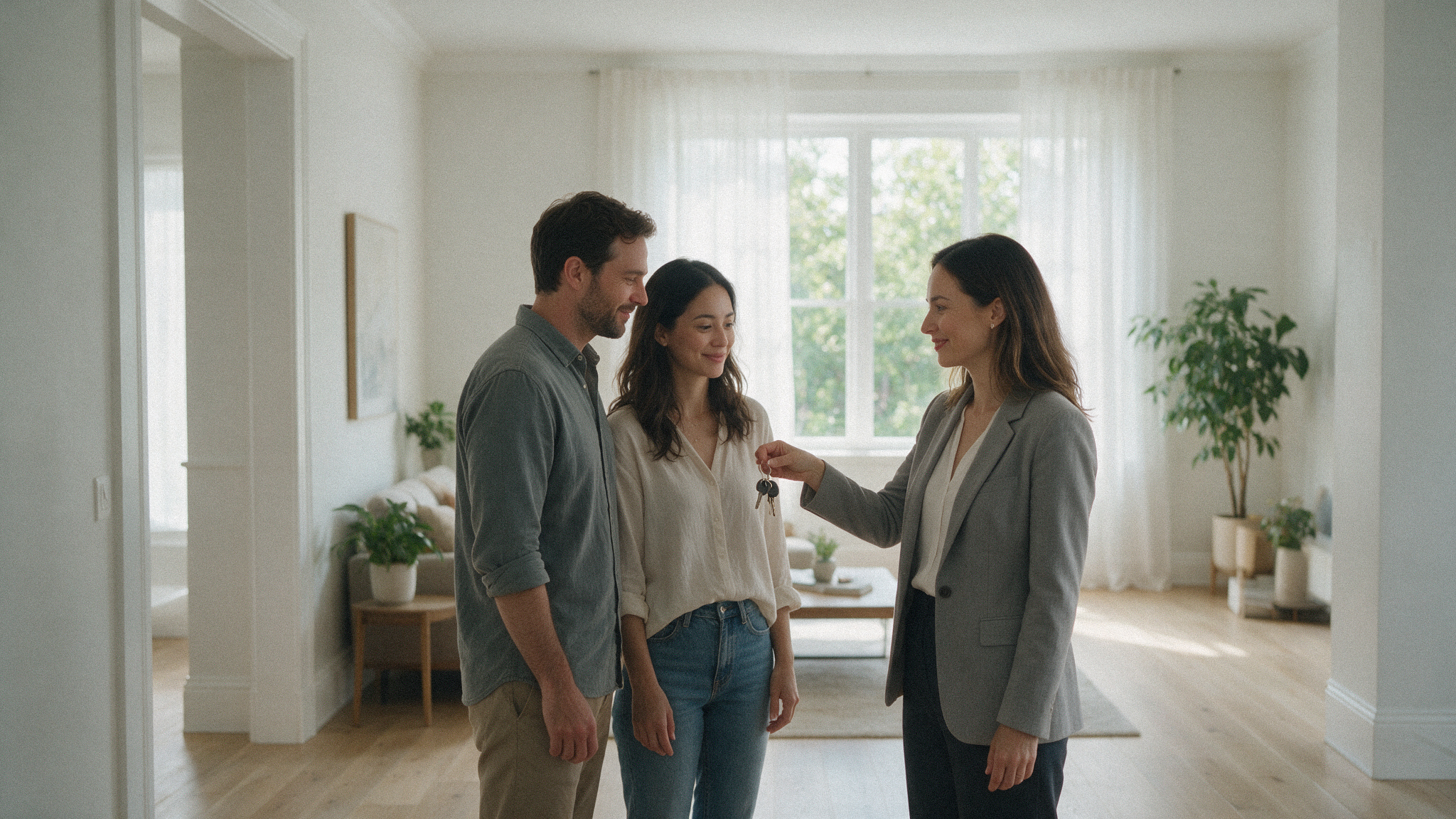 A property manager greeting prospects at a rental